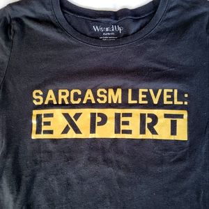 Girl's Youth XL (15-17) Graphic Tee Shirt Black Sarcasm Level: EXPERT in gold